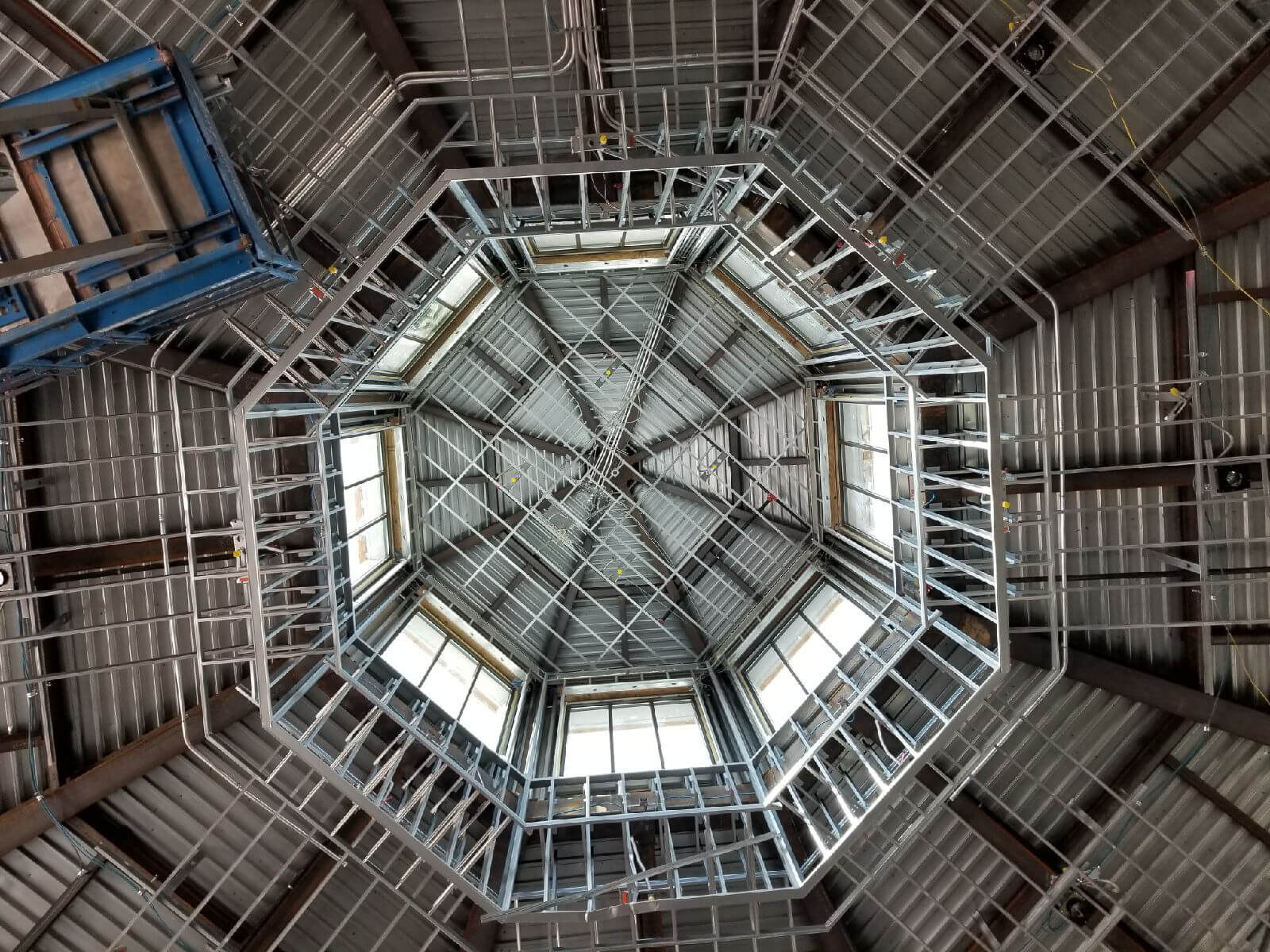 Church ceiling being framed for construction